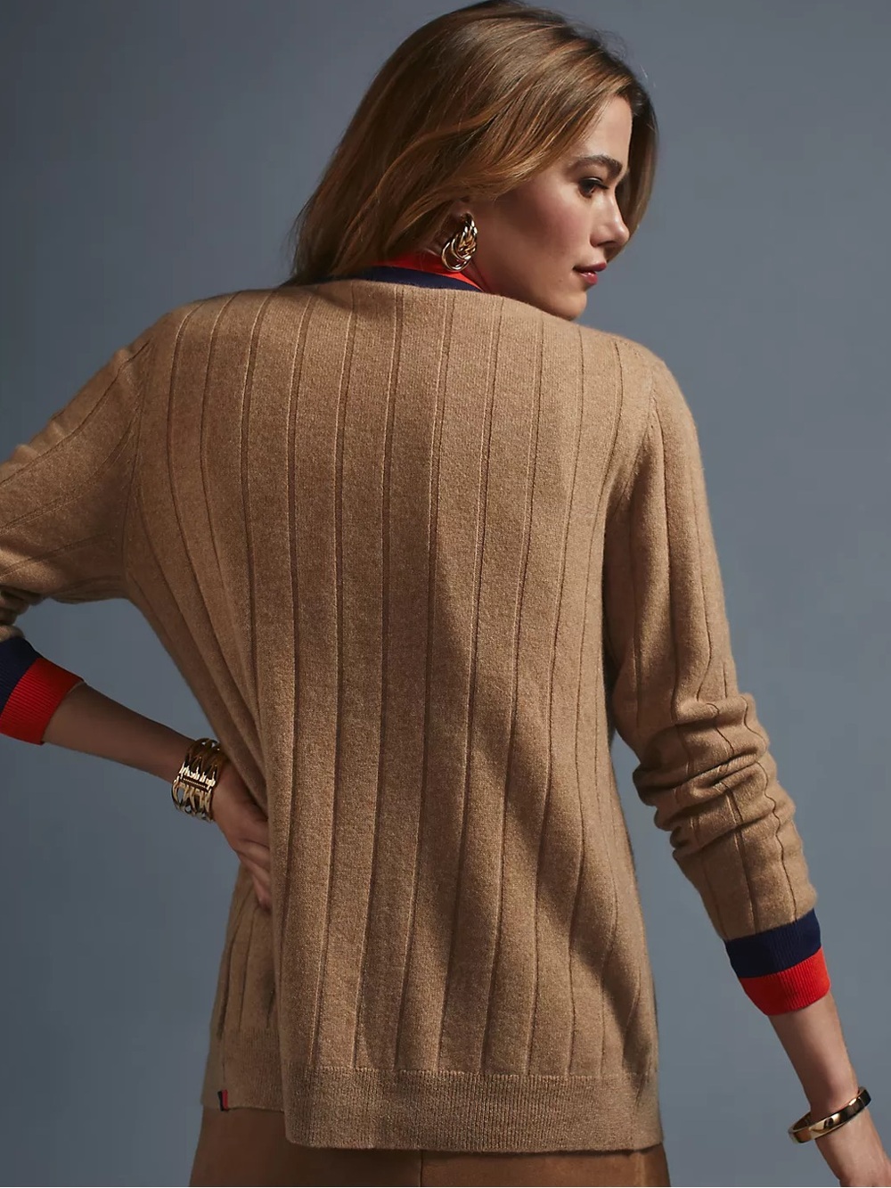 KULE The Sinclair Ribbed Cashmere Cardigan Sweater - Picture 3 of 8